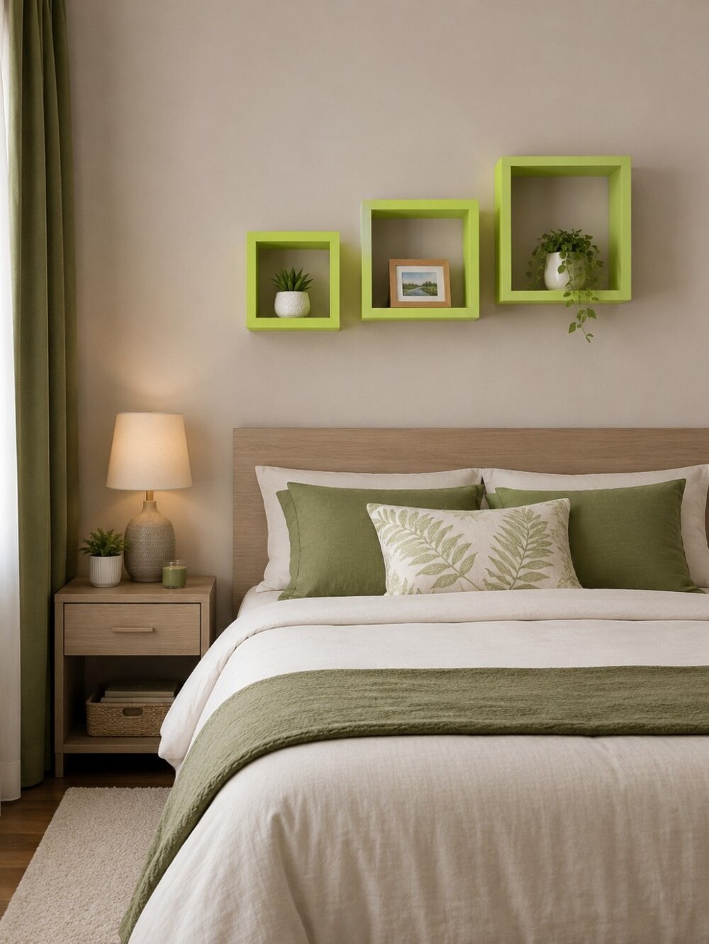 NWT Modern Lime Green Floating Wall Shelves - Decorative Home Wall Decor